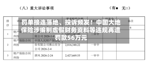 罚单接连落地	、投诉频发！中国大地保险涉编制虚假财务资料等违规再遭罚款56万元-第2张图片