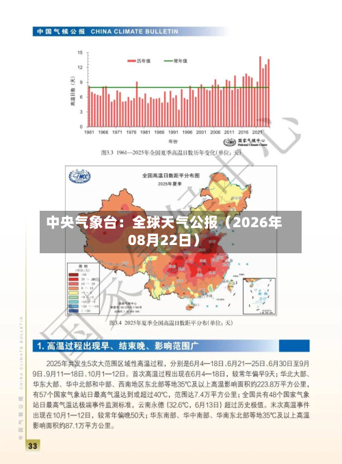 中央气象台:全球天气公报(2026年08月22日)-第1张图片