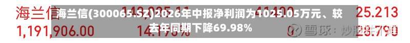 海兰信(300065.SZ)2026年中报净利润为1025.05万元、较去年同期下降69.98%-第1张图片