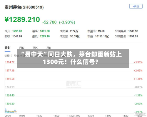 “易中天	”同日大跌，茅台却重新站上1300元！什么信号？-第1张图片